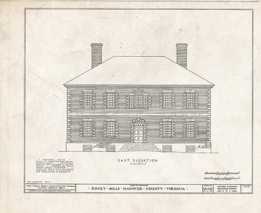 Blueprint HABS VA,43-ASH.V,1- (Sheet 3 of 6) - Rocky Mills Mansion, 211 Ross Road (Moved from Ashland Vicinity, VA), Richmond, Independent City, VA