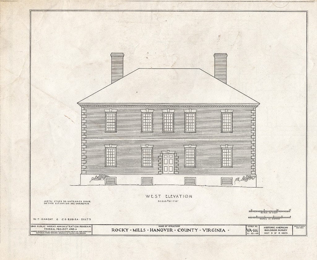 Blueprint HABS VA,43-ASH.V,1- (Sheet 5 of 6) - Rocky Mills Mansion, 211 Ross Road (Moved from Ashland Vicinity, VA), Richmond, Independent City, VA