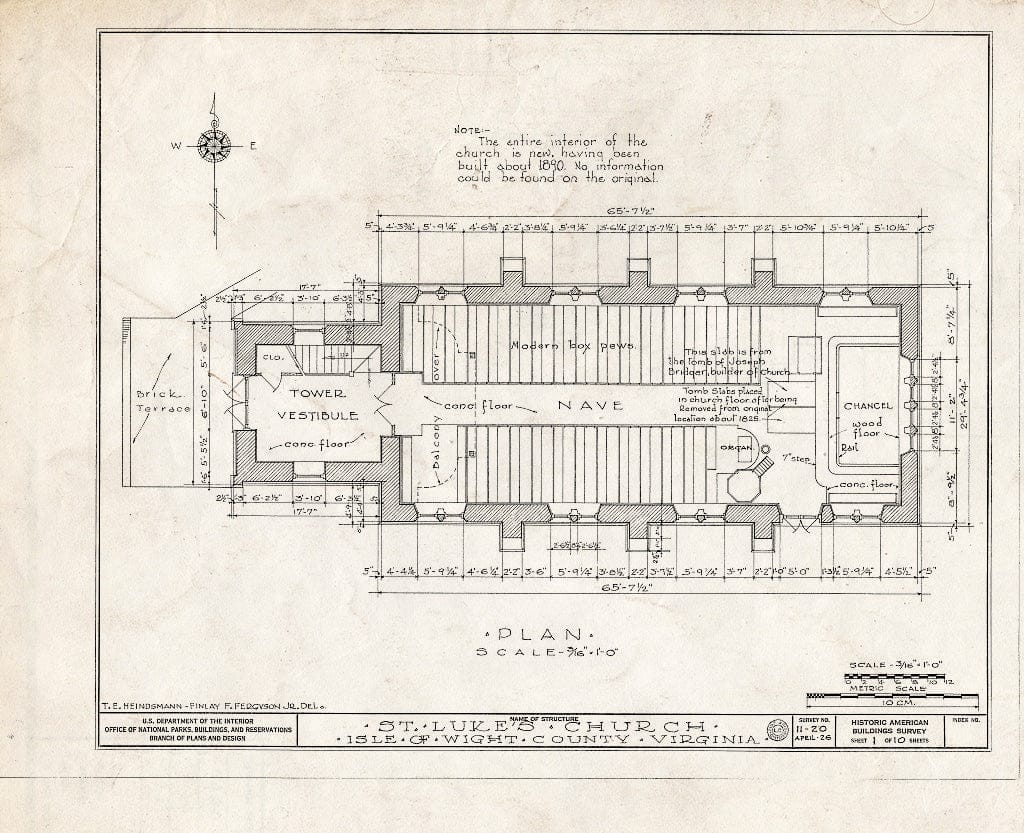 Blueprint HABS VA,47-SMIF.V,1- (Sheet 1 of 10) - St. Luke's Church, State Route 10 Vicinity, Smithfield, Isle of Wight County, VA