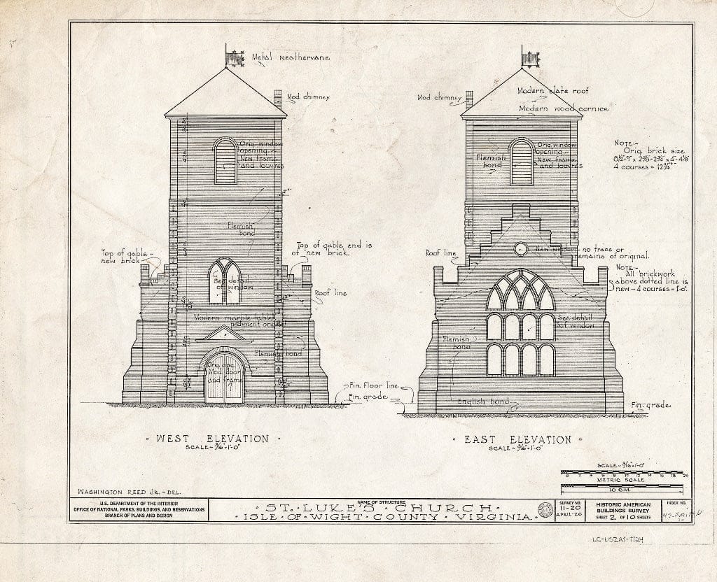 Blueprint HABS VA,47-SMIF.V,1- (Sheet 2 of 10) - St. Luke's Church, State Route 10 Vicinity, Smithfield, Isle of Wight County, VA