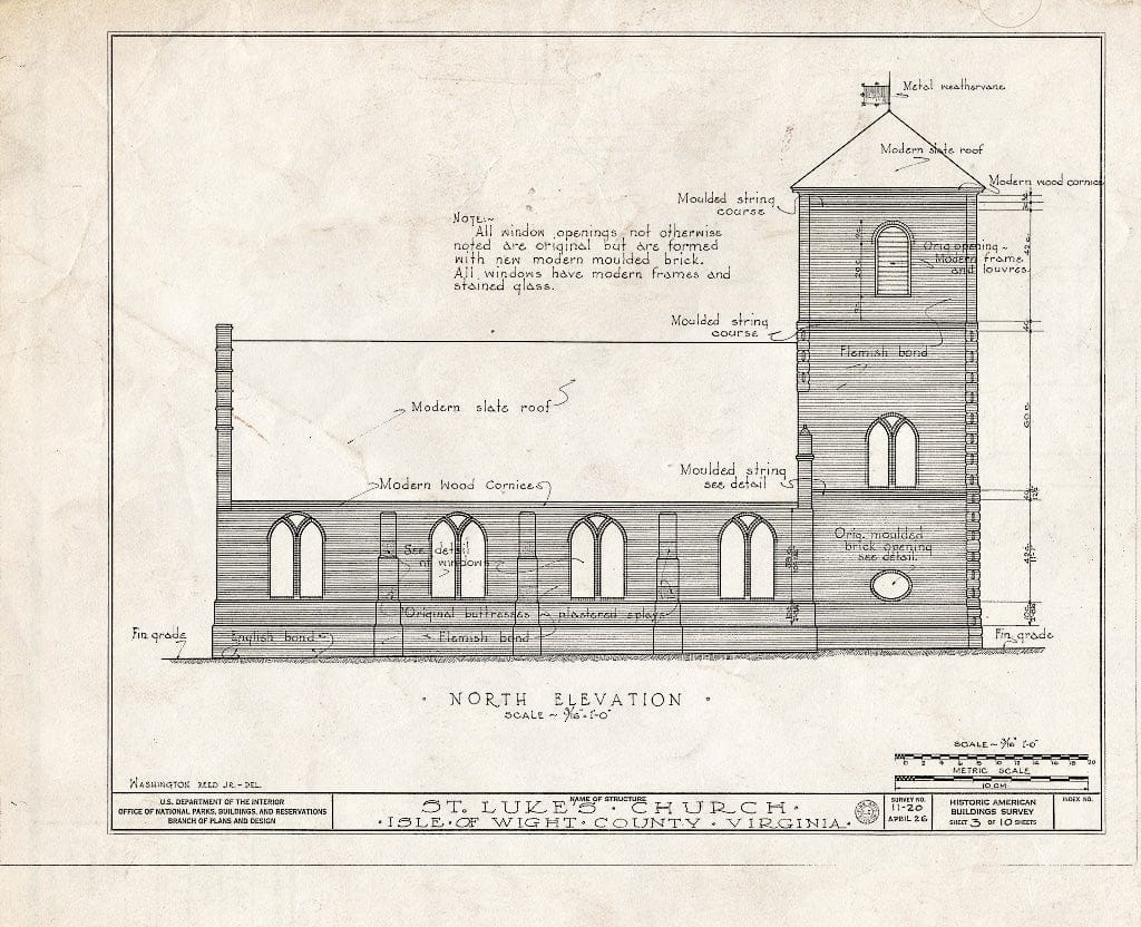 Blueprint HABS VA,47-SMIF.V,1- (Sheet 3 of 10) - St. Luke's Church, State Route 10 Vicinity, Smithfield, Isle of Wight County, VA