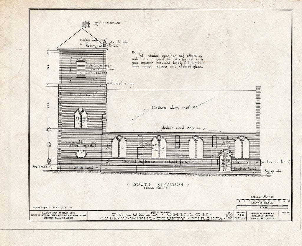 Blueprint HABS VA,47-SMIF.V,1- (Sheet 4 of 10) - St. Luke's Church, State Route 10 Vicinity, Smithfield, Isle of Wight County, VA