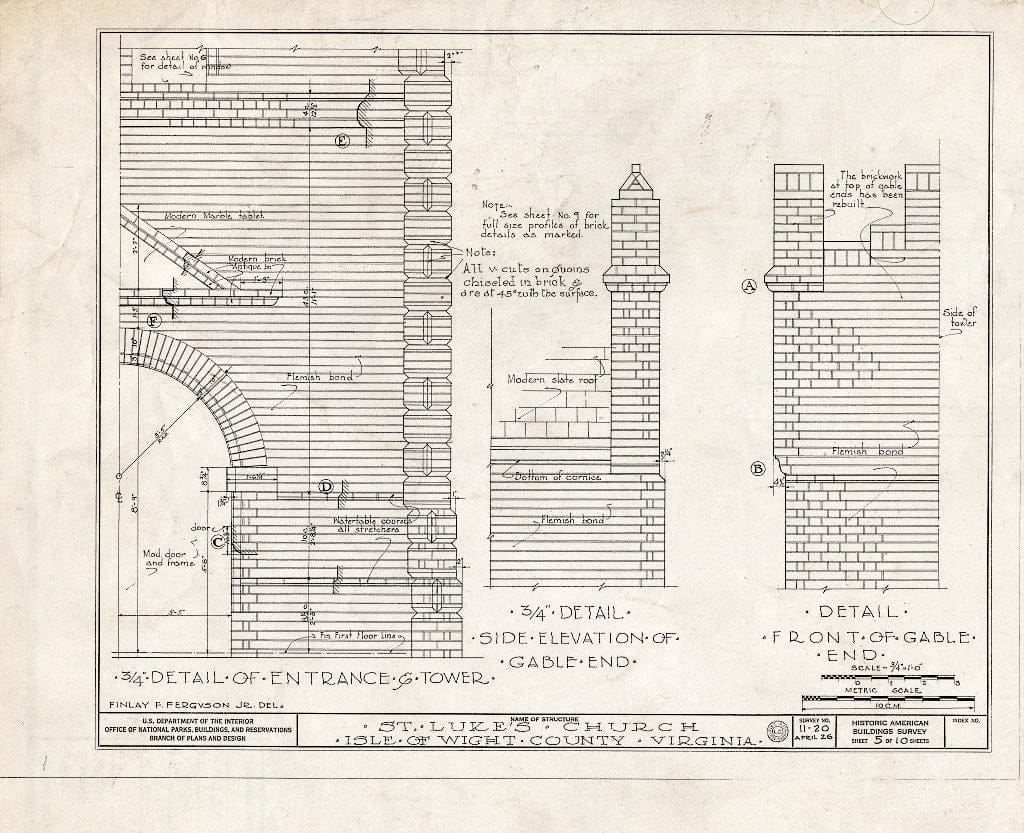 Blueprint HABS VA,47-SMIF.V,1- (Sheet 5 of 10) - St. Luke's Church, State Route 10 Vicinity, Smithfield, Isle of Wight County, VA