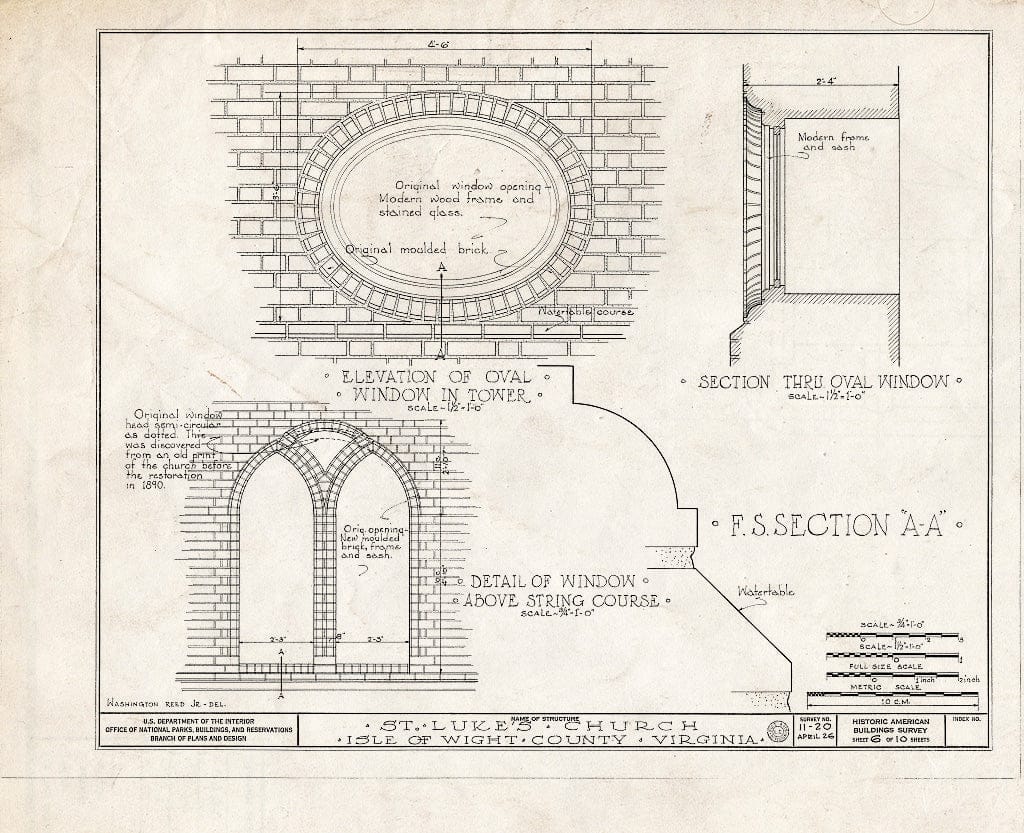 Blueprint HABS VA,47-SMIF.V,1- (Sheet 6 of 10) - St. Luke's Church, State Route 10 Vicinity, Smithfield, Isle of Wight County, VA
