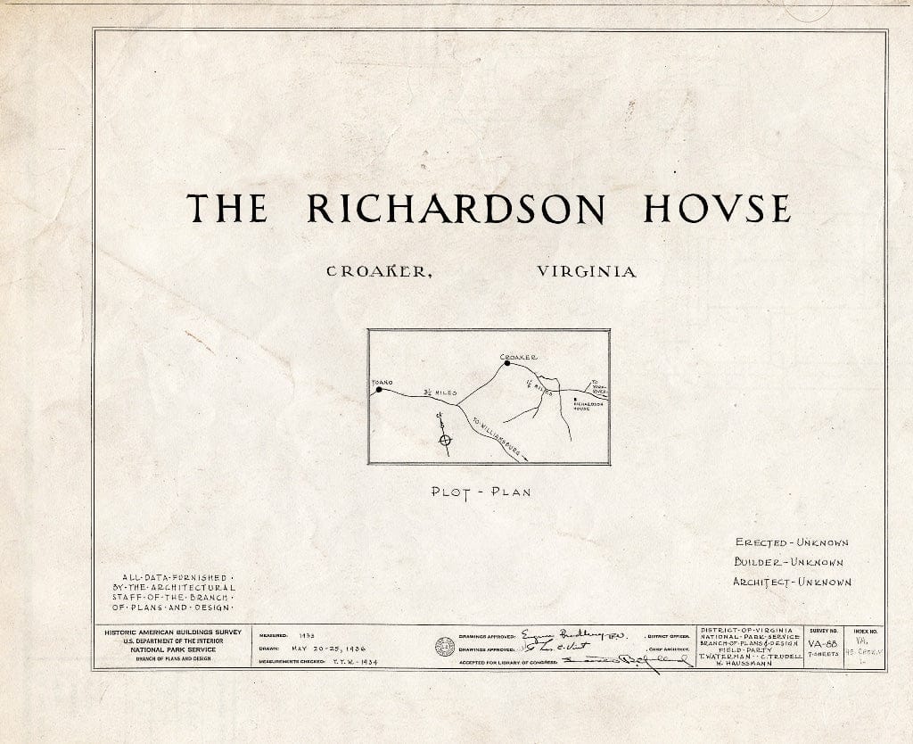 Blueprint HABS VA,48-CROK.V,1- (Sheet 0 of 7) - Richardson House, Croaker, James City County, VA