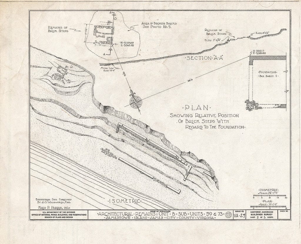 Blueprint HABS VA,48-JAM,3- (Sheet 2 of 3) - Architectural Remains, Unit B, Sub-Units 59 & 73, Jamestown, James City County, VA