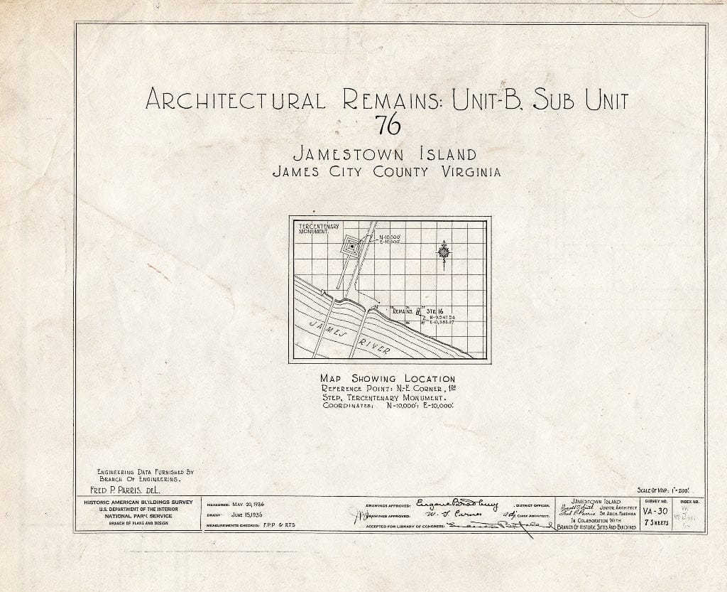 Blueprint HABS VA,48-JAM,6- (Sheet 0 of 7) - Architectural Remains, Unit B, Sub-Unit 76, Jamestown, James City County, VA