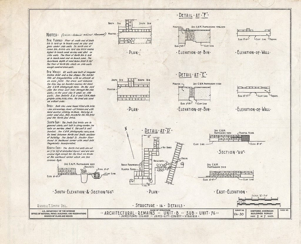 Blueprint HABS VA,48-JAM,6- (Sheet 2 of 7) - Architectural Remains, Unit B, Sub-Unit 76, Jamestown, James City County, VA