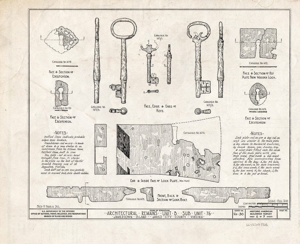Blueprint HABS VA,48-JAM,6- (Sheet 6 of 7) - Architectural Remains, Unit B, Sub-Unit 76, Jamestown, James City County, VA