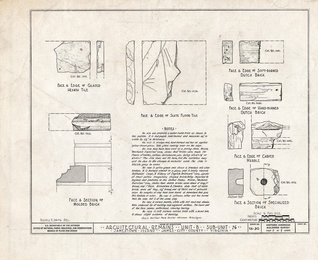 Blueprint HABS VA,48-JAM,6- (Sheet 7 of 7) - Architectural Remains, Unit B, Sub-Unit 76, Jamestown, James City County, VA