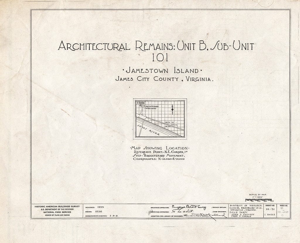 Blueprint HABS VA,48-JAM,7- (Sheet 0 of 1) - Architectural Remains, Unit B, Sub-Unit 101, Jamestown, James City County, VA