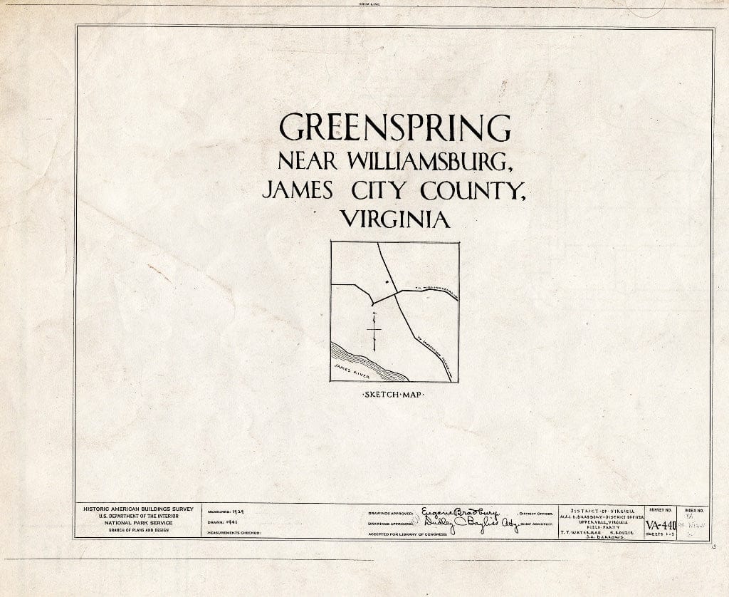 Blueprint HABS VA,48-WIL.V,6- (Sheet 0 of 1) - Greenspring, State Route 614 Vicinity, Williamsburg, Williamsburg, VA