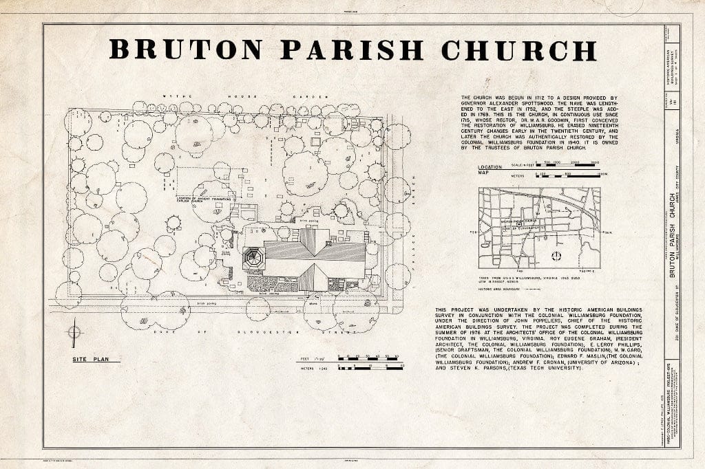 Blueprint HABS VA,48-WIL,2- (Sheet 1 of 4) - Bruton Parish Church, 201 Duke of Gloucester Street, Williamsburg, Williamsburg, VA
