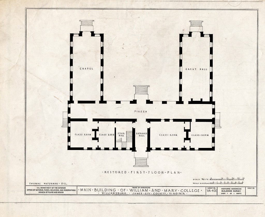 Blueprint HABS VA,48-WIL,4A- (Sheet 1 of 1) - William & Mary College, Main Bulding, College Yard, Williamsburg, Williamsburg, VA