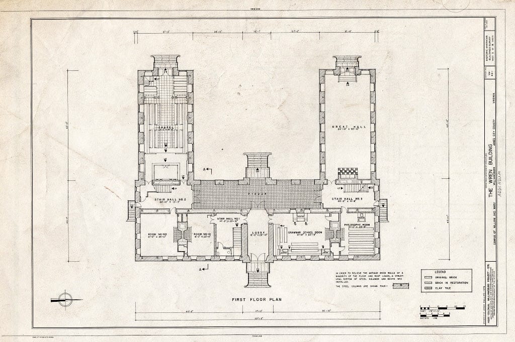 Blueprint HABS VA,48-WIL,4A- (Sheet 3 of 13) - William & Mary College, Main Bulding, College Yard, Williamsburg, Williamsburg, VA