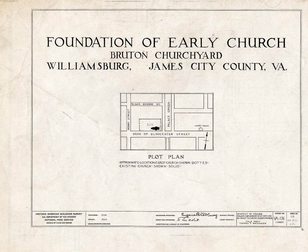 Blueprint HABS VA,48-WIL,2A- (Sheet 0 of 1) - Foundation of Early Church, Bruton Parish Churchyard, Williamsburg, Williamsburg, VA