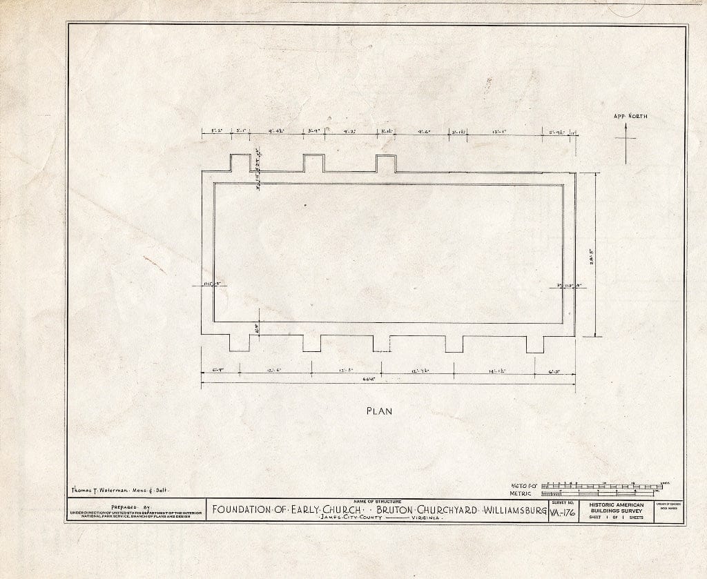 Blueprint HABS VA,48-WIL,2A- (Sheet 1 of 1) - Foundation of Early Church, Bruton Parish Churchyard, Williamsburg, Williamsburg, VA