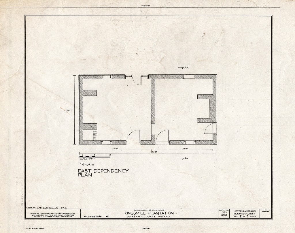 Blueprint HABS VA,48-WIL.V,4- (Sheet 2 of 7) - Kingsmill Plantation, Dependencies, Kingsmill Pond Vicinity, Williamsburg, Williamsburg, VA