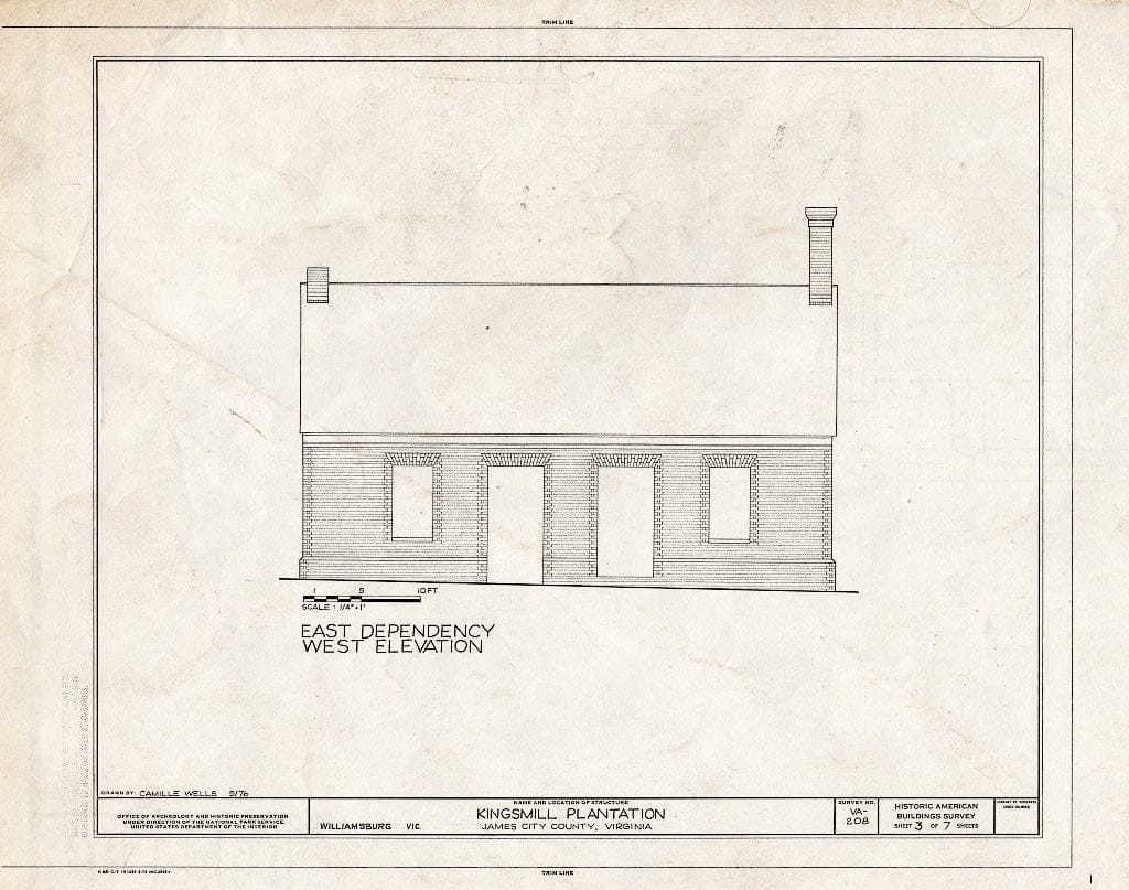 Blueprint HABS VA,48-WIL.V,4- (Sheet 3 of 7) - Kingsmill Plantation, Dependencies, Kingsmill Pond Vicinity, Williamsburg, Williamsburg, VA