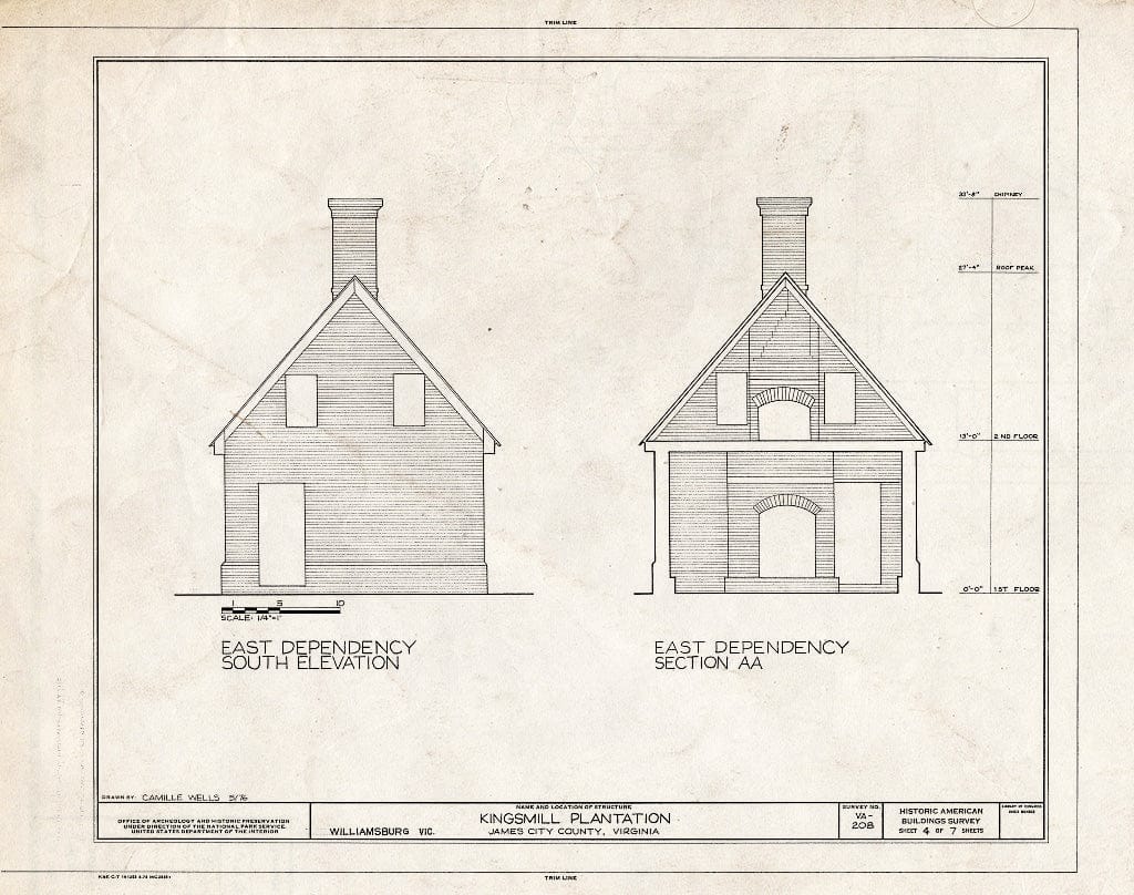 Blueprint HABS VA,48-WIL.V,4- (Sheet 4 of 7) - Kingsmill Plantation, Dependencies, Kingsmill Pond Vicinity, Williamsburg, Williamsburg, VA