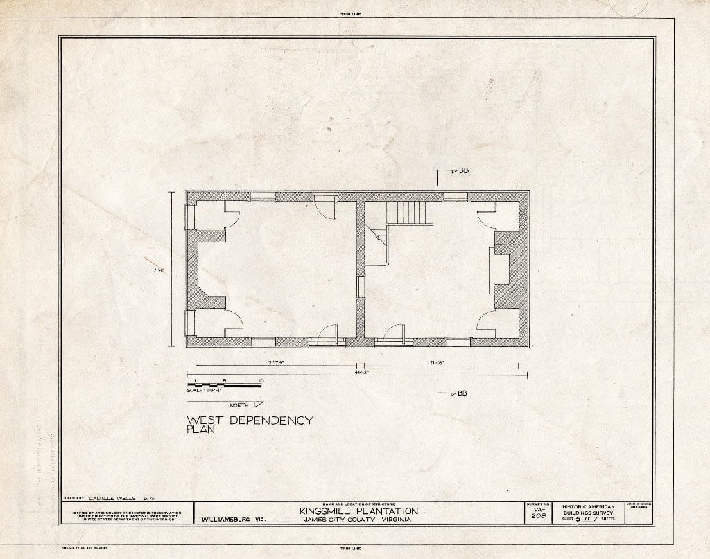 Blueprint HABS VA,48-WIL.V,4- (Sheet 5 of 7) - Kingsmill Plantation, Dependencies, Kingsmill Pond Vicinity, Williamsburg, Williamsburg, VA