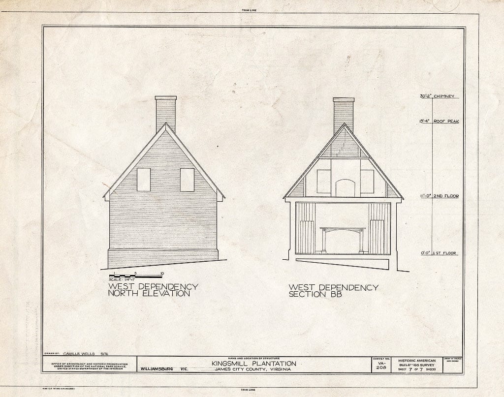 Blueprint HABS VA,48-WIL.V,4- (Sheet 7 of 7) - Kingsmill Plantation, Dependencies, Kingsmill Pond Vicinity, Williamsburg, Williamsburg, VA