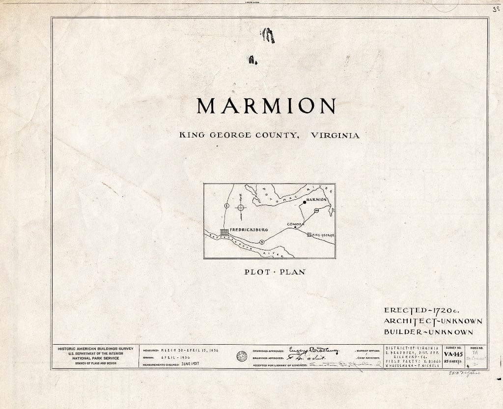 Blueprint HABS VA,50-Como.V,2- (Sheet 0 of 25) - Marmion, State Route 649 Vicinity, Comorn, King George County, VA