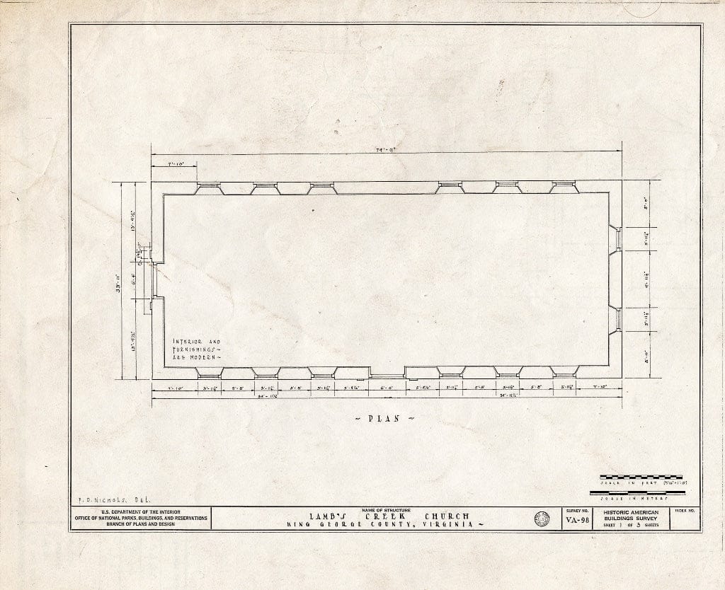 Blueprint HABS VA,50-Como.V,1- (Sheet 1 of 3) - Lamb's Creek Church (Episcopal), State Route 694, Comorn, King George County, VA