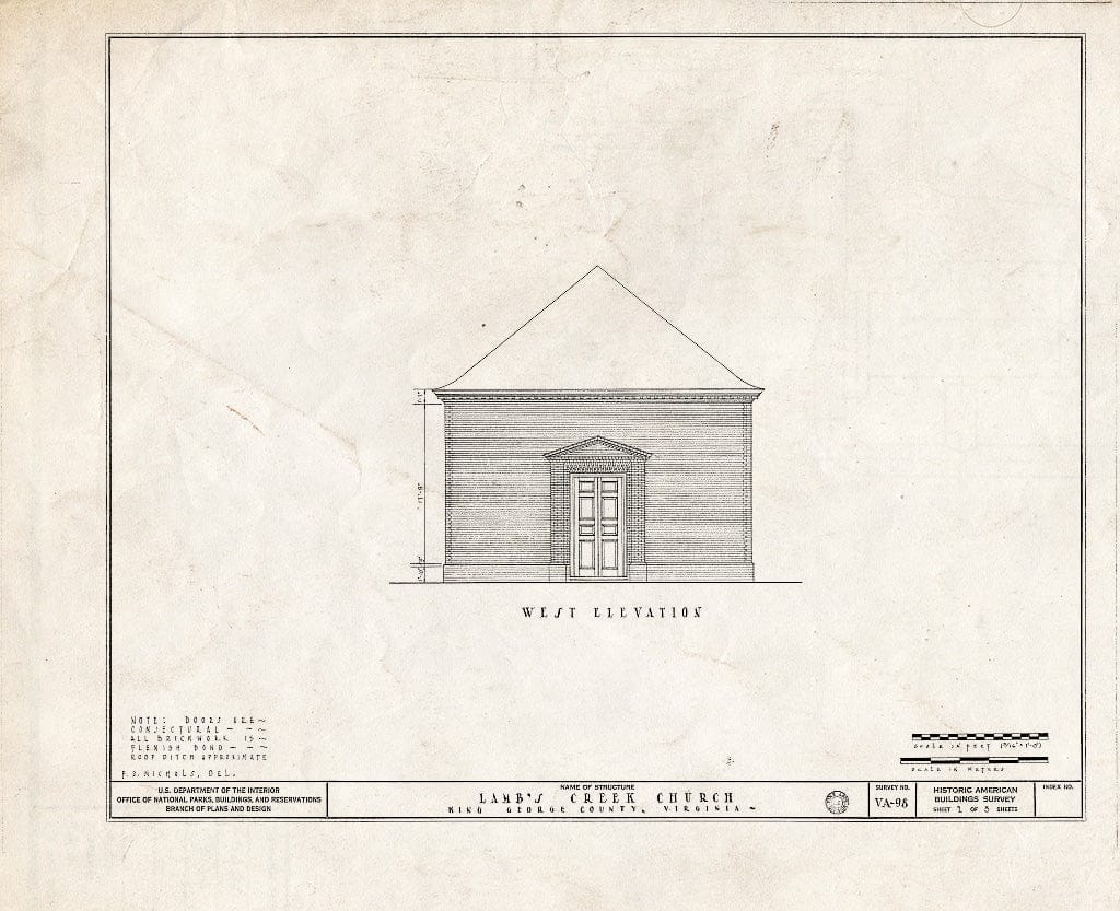 Blueprint HABS VA,50-Como.V,1- (Sheet 2 of 3) - Lamb's Creek Church (Episcopal), State Route 694, Comorn, King George County, VA