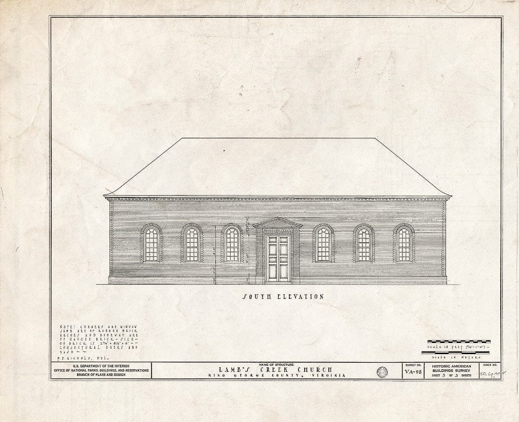 Blueprint HABS VA,50-Como.V,1- (Sheet 3 of 3) - Lamb's Creek Church (Episcopal), State Route 694, Comorn, King George County, VA