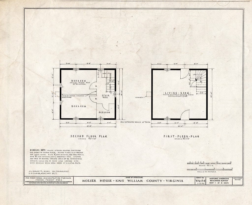 Blueprint HABS VA,51-RUMF.V,1- (Sheet 1 of 6) - Moeser House, State Route 30 Vicinity, Aylett, King William County, VA
