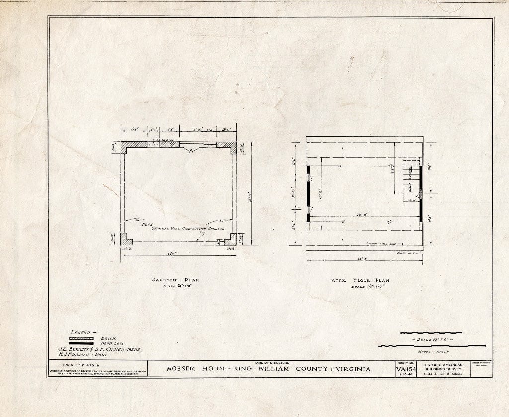 Blueprint HABS VA,51-RUMF.V,1- (Sheet 2 of 6) - Moeser House, State Route 30 Vicinity, Aylett, King William County, VA