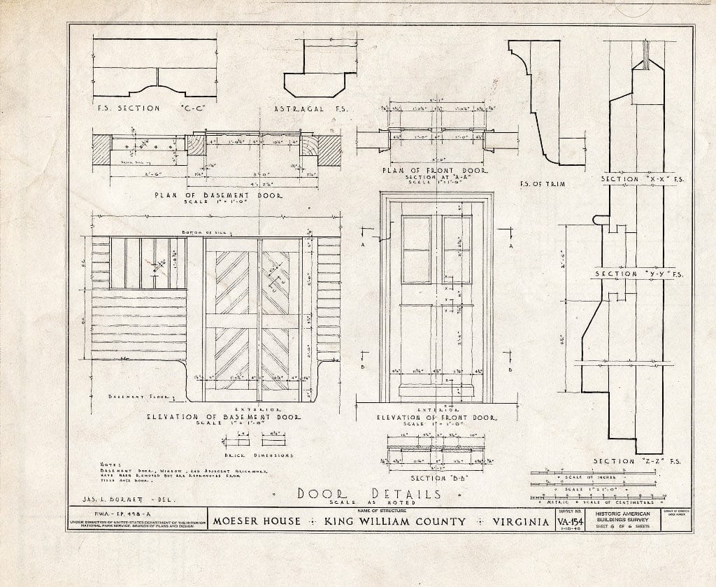 Blueprint HABS VA,51-RUMF.V,1- (Sheet 6 of 6) - Moeser House, State Route 30 Vicinity, Aylett, King William County, VA
