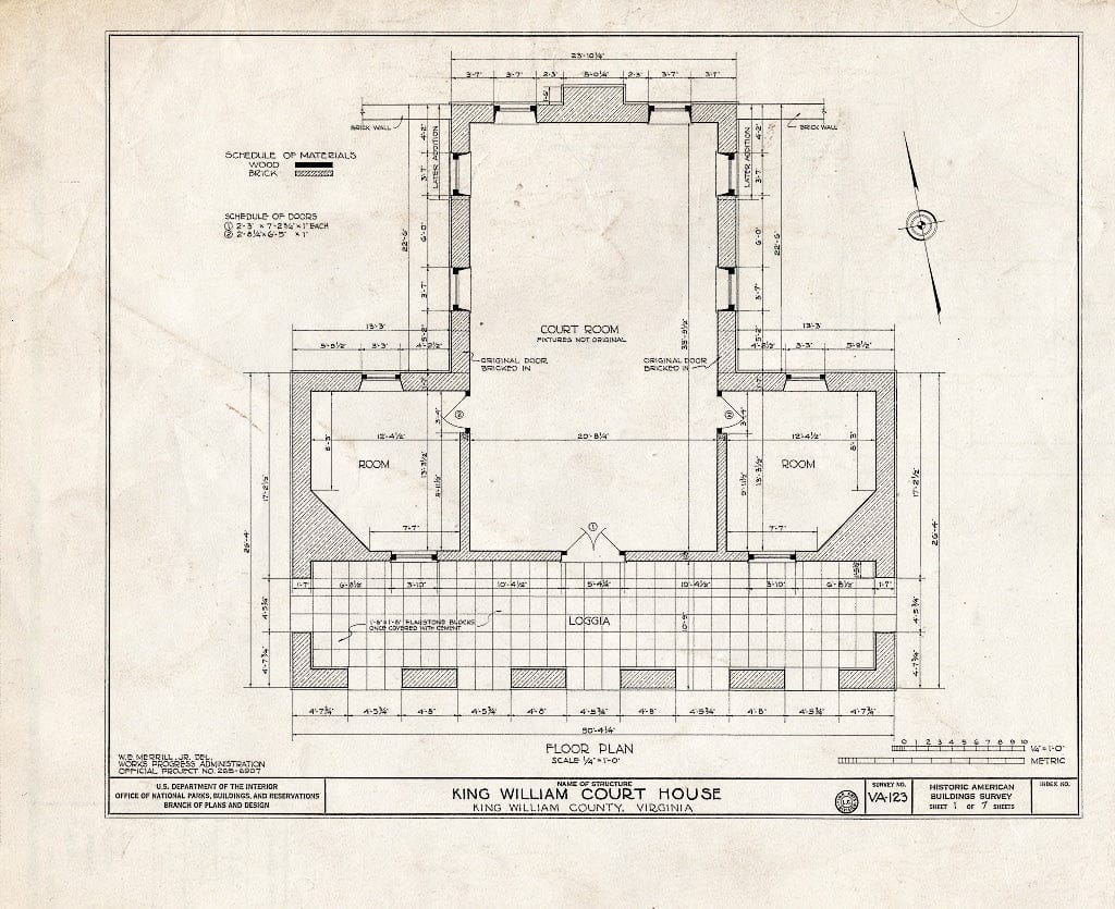 Blueprint HABS VA,51-Kiwi,1- (Sheet 1 of 7) - King William County Courthouse & Stable, State Route 619, King William, King William County, VA