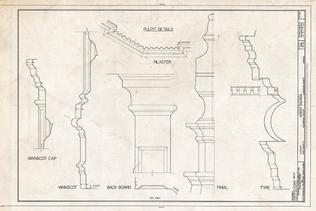 Blueprint HABS VA,52-KILM.V,1- (Sheet 10 of 15) - Christ Church, State Route 3, Kilmarnock, Lancaster County, VA