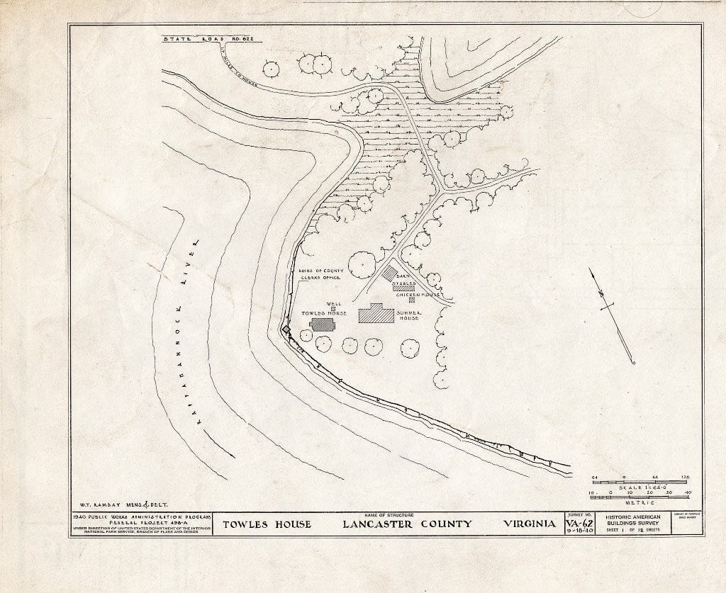 Blueprint HABS VA,52-BERT.V,1- (Sheet 1 of 12) - Towles House, Rappahannock River, Bertrand, Lancaster County, VA