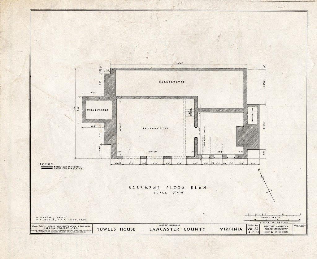 Blueprint HABS VA,52-BERT.V,1- (Sheet 2 of 12) - Towles House, Rappahannock River, Bertrand, Lancaster County, VA