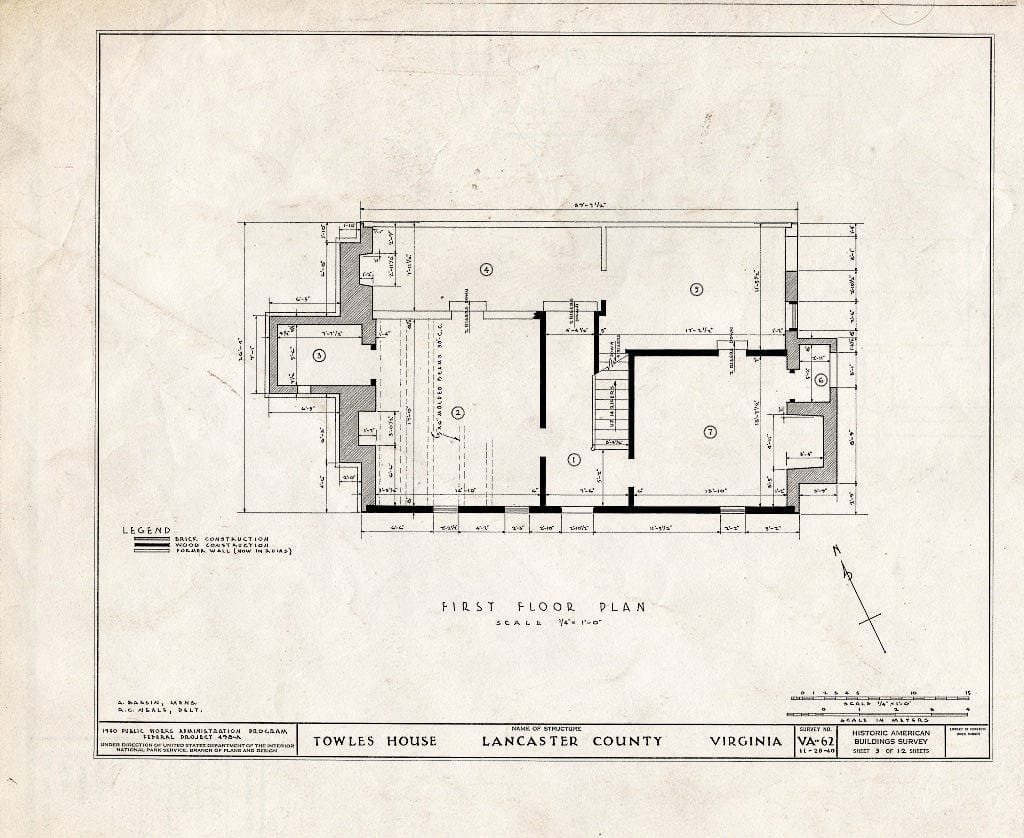 Blueprint HABS VA,52-BERT.V,1- (Sheet 3 of 12) - Towles House, Rappahannock River, Bertrand, Lancaster County, VA