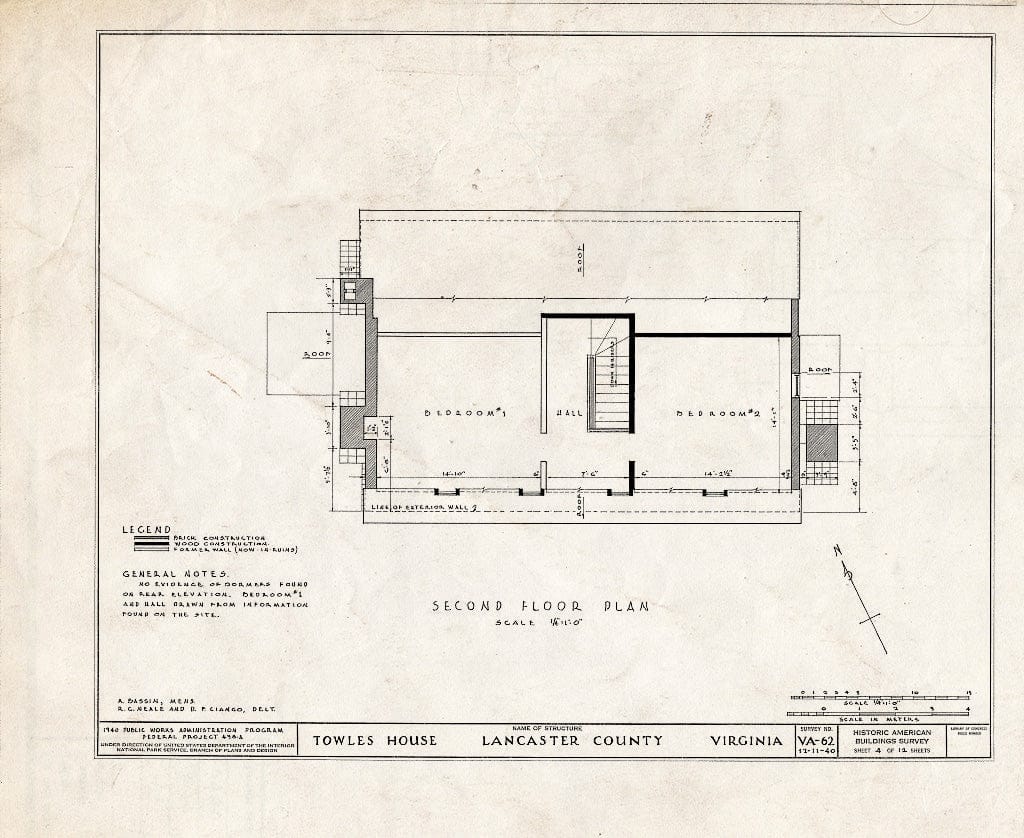 Blueprint HABS VA,52-BERT.V,1- (Sheet 4 of 12) - Towles House, Rappahannock River, Bertrand, Lancaster County, VA