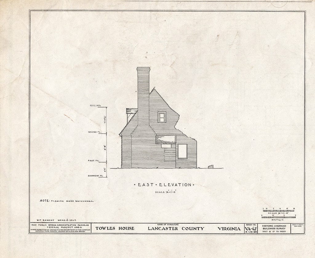 Blueprint HABS VA,52-BERT.V,1- (Sheet 6 of 12) - Towles House, Rappahannock River, Bertrand, Lancaster County, VA