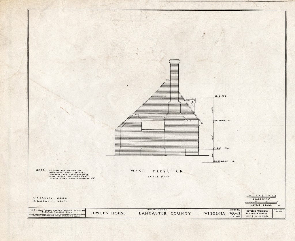 Blueprint HABS VA,52-BERT.V,1- (Sheet 7 of 12) - Towles House, Rappahannock River, Bertrand, Lancaster County, VA