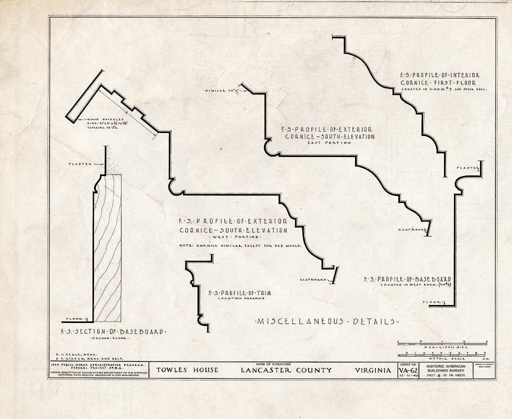 Blueprint HABS VA,52-BERT.V,1- (Sheet 8 of 12) - Towles House, Rappahannock River, Bertrand, Lancaster County, VA