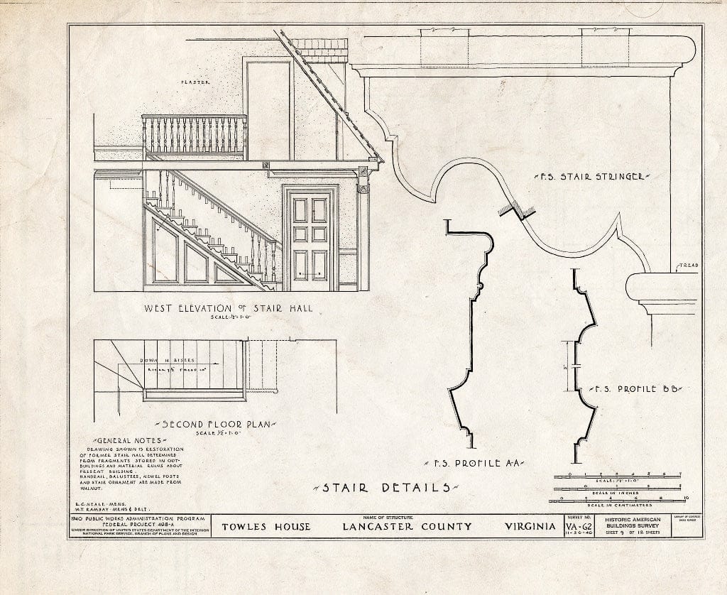 Blueprint HABS VA,52-BERT.V,1- (Sheet 9 of 12) - Towles House, Rappahannock River, Bertrand, Lancaster County, VA