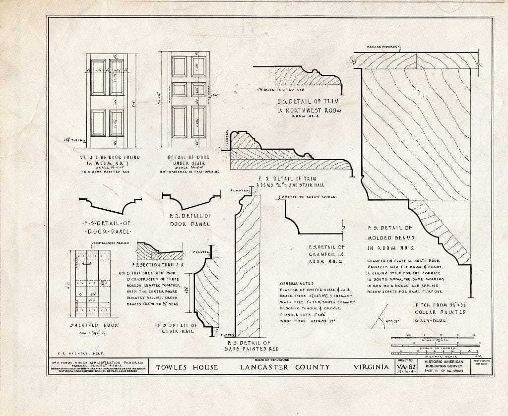Blueprint HABS VA,52-BERT.V,1- (Sheet 11 of 12) - Towles House, Rappahannock River, Bertrand, Lancaster County, VA