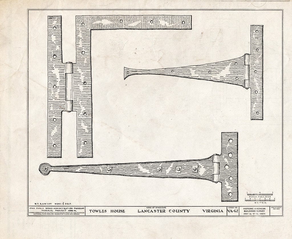Blueprint HABS VA,52-BERT.V,1- (Sheet 12 of 12) - Towles House, Rappahannock River, Bertrand, Lancaster County, VA