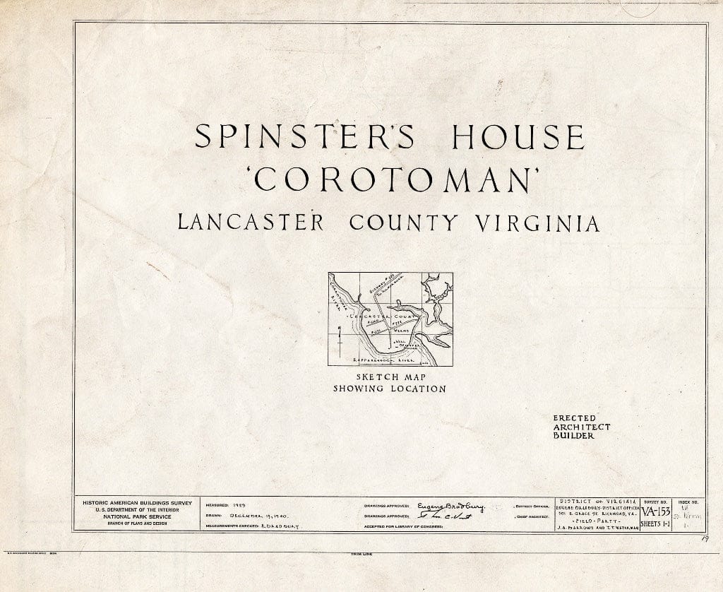 Blueprint HABS VA,52-WEEM,1- (Sheet 0 of 1) - Corotoman, Rappahannock River, Weems, Lancaster County, VA