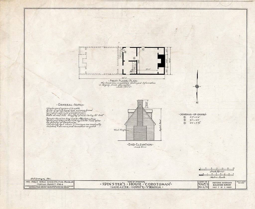 Blueprint HABS VA,52-WEEM,1- (Sheet 1 of 1) - Corotoman, Rappahannock River, Weems, Lancaster County, VA