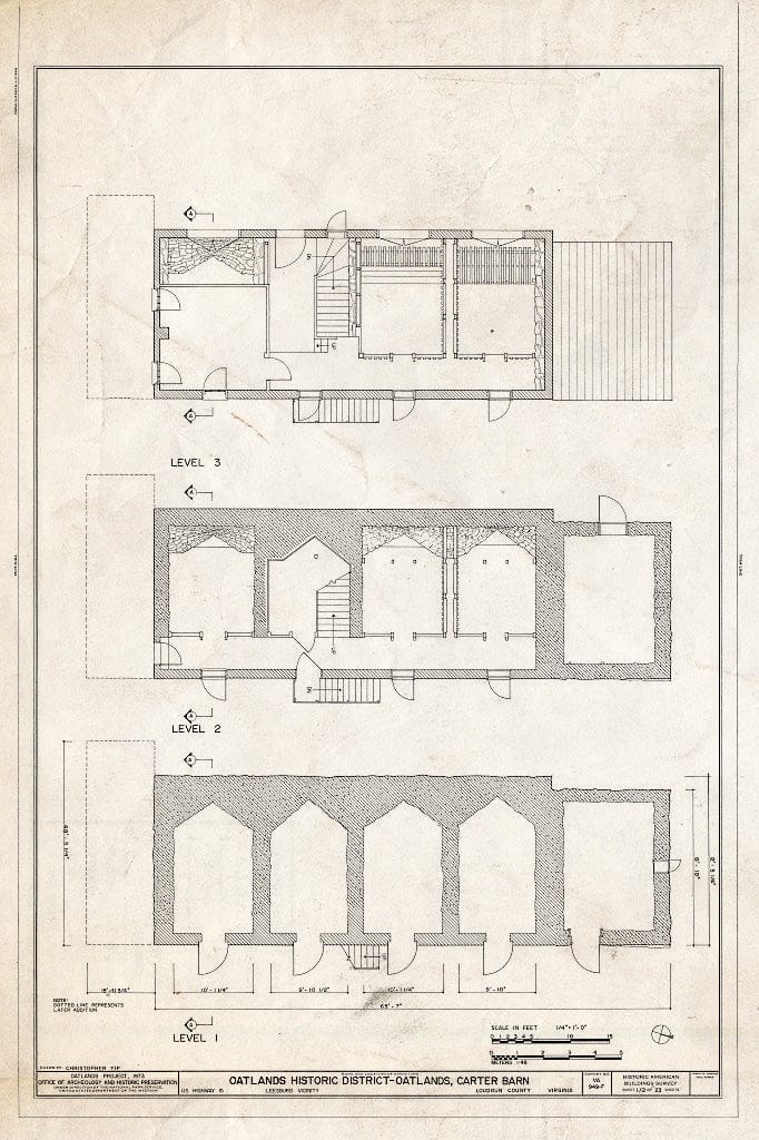 Blueprint HABS VA,54-LEEB.V,4F- (Sheet 1 of 2) - Oatlands Historic District, Carter Barn, U.S. Route 15, Leesburg, Loudoun County, VA
