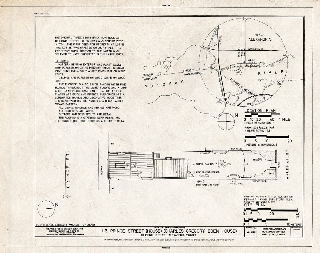 Blueprint HABS VA,7-Alex,24A- (Sheet 1 of 7) - 113 Prince Street (House), 113 Prince Street, Alexandria, Independent City, VA