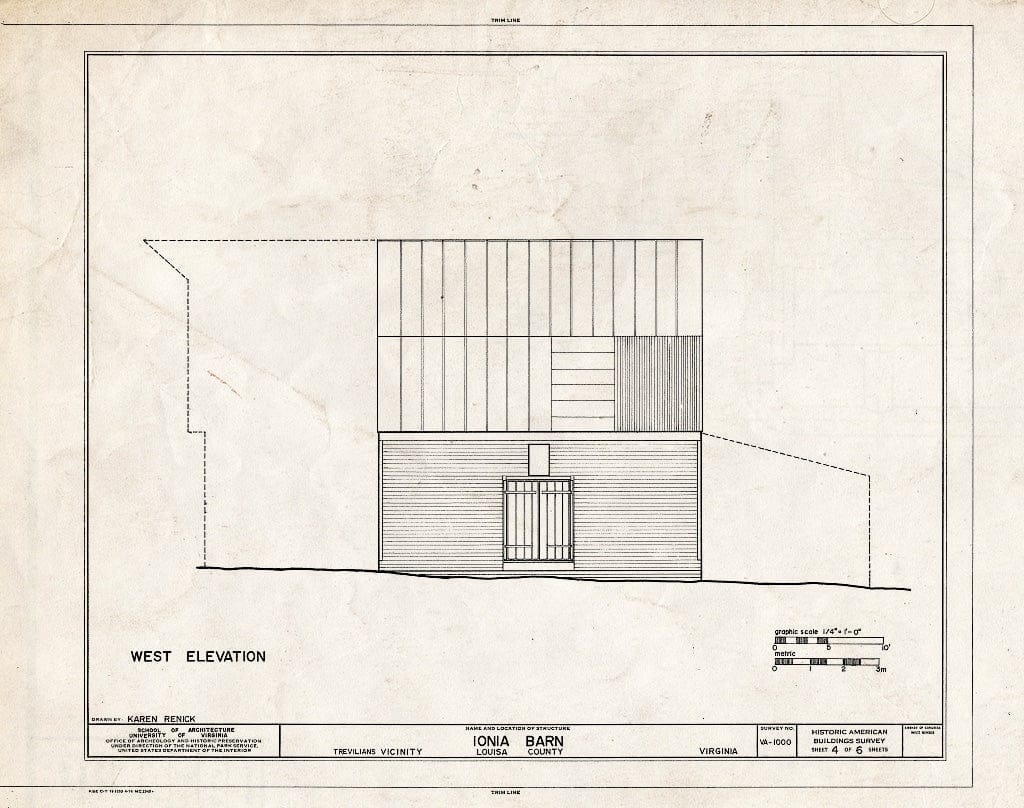 Blueprint West Elevation - Ionia, Barn, Route 640 Vicinity, Trevilians, Louisa County, VA